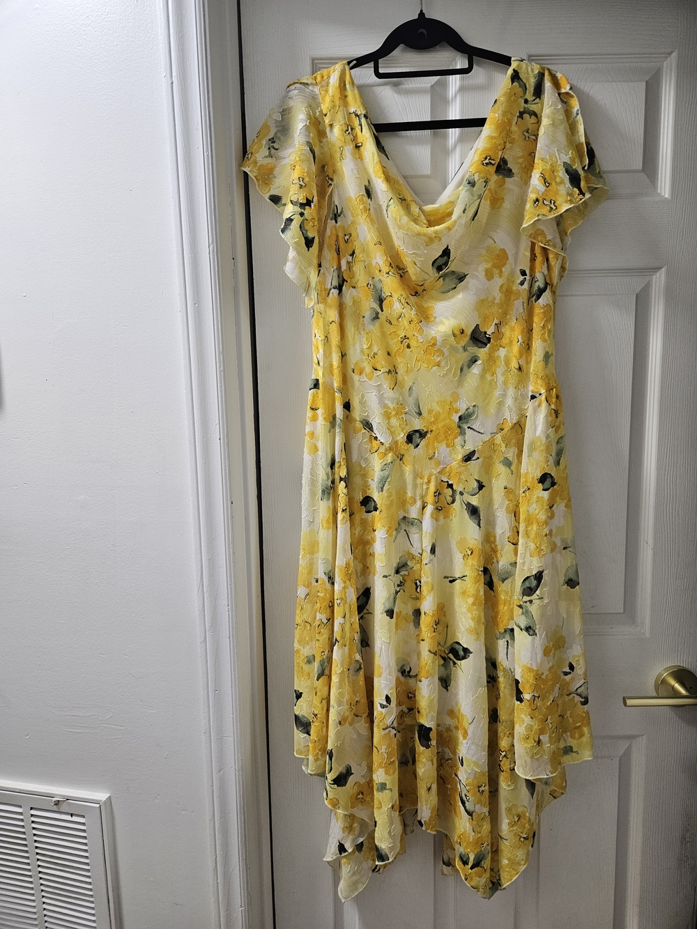 Signature by Robbie Bee Yellow Floral Asymmetrical Cowl Dress Size 16